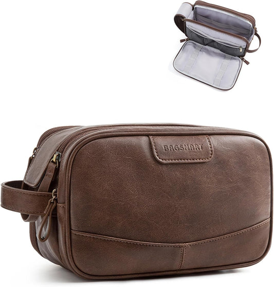BAGSMART Large Toiletry Bag for Men, PU Leather Water Resistant, Coffee