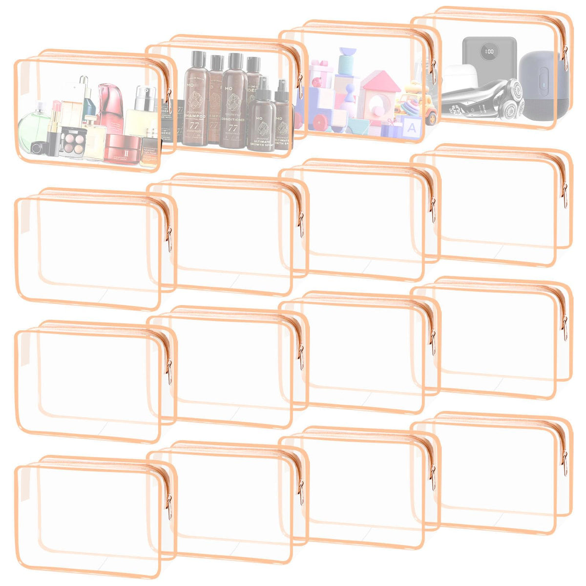 16 Pieces Clear Makeup Bags Bulk, TSA Approved Toiletry Bag for Travel, PVC Waterproof Cosmetic Pouches Clear Pouch with Zipper for Men and Women Carry-on Travel Essentials Cosmetic Bags (White-M)
