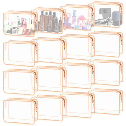 16 Pieces Clear Makeup Bags Bulk, TSA Approved Toiletry Bag for Travel, PVC Waterproof Cosmetic Pouches Clear Pouch with Zipper for Men and Women Carry-on Travel Essentials Cosmetic Bags (White-M)