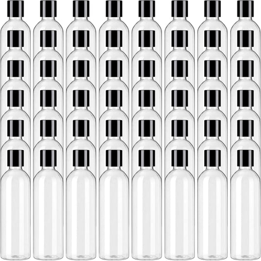48 Pack 8oz Clear Plastic Empty Bottles, Leak Proof Travel Containers with Disc Top Flip Caps, Refillable Squeeze Shampoo Bottles for Toiletries Liquid Soap, Lotions & Cream