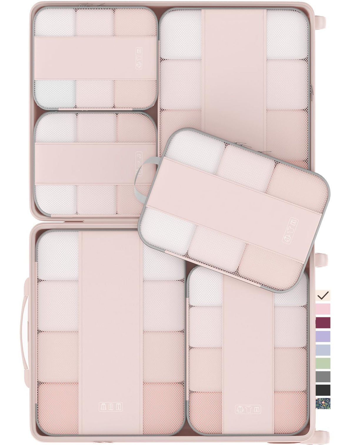 OlarHike 8 Set Compression Packing Cubes for Travel Gifts Mom Women,Airplane/Car/Cruise Travel Essentials,Compressible Expandable Space Saver Bags,Garment Bags with Over 1000 pcs Mesh Holes(Beige)