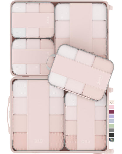 OlarHike 8 Set Compression Packing Cubes for Travel Gifts Mom Women,Airplane/Car/Cruise Travel Essentials,Compressible Expandable Space Saver Bags,Garment Bags with Over 1000 pcs Mesh Holes(Beige)