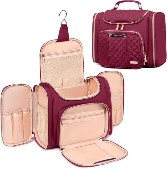 Tealari Large Toiletry Bag for Women Men,Bathroom Bag,Water Resistant Shower Bag,Makeup Bag,Toiletry Bags for Traveling,Hanging Toiletry Bag with Transparent Waterproof Phone Pocket (Wine Red)