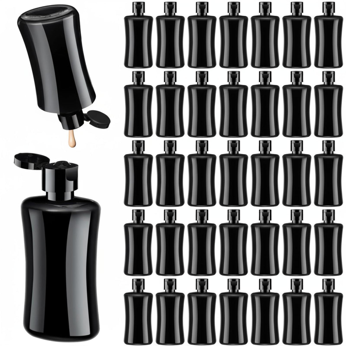 Domensi 50 Pcs 3.4 oz Black Travel Squeeze Bottles with Lids