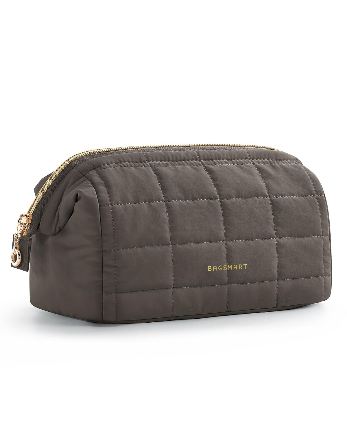 BAGSMART Makeup Bag Travel Toiletry Bag, Wide-open Zipper Pouch, Greige