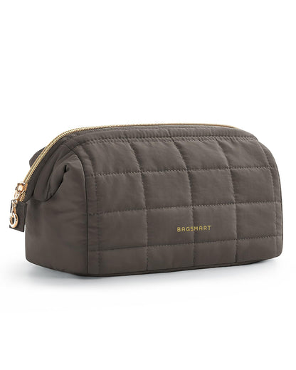 BAGSMART Makeup Bag Travel Toiletry Bag, Wide-open Zipper Pouch, Greige