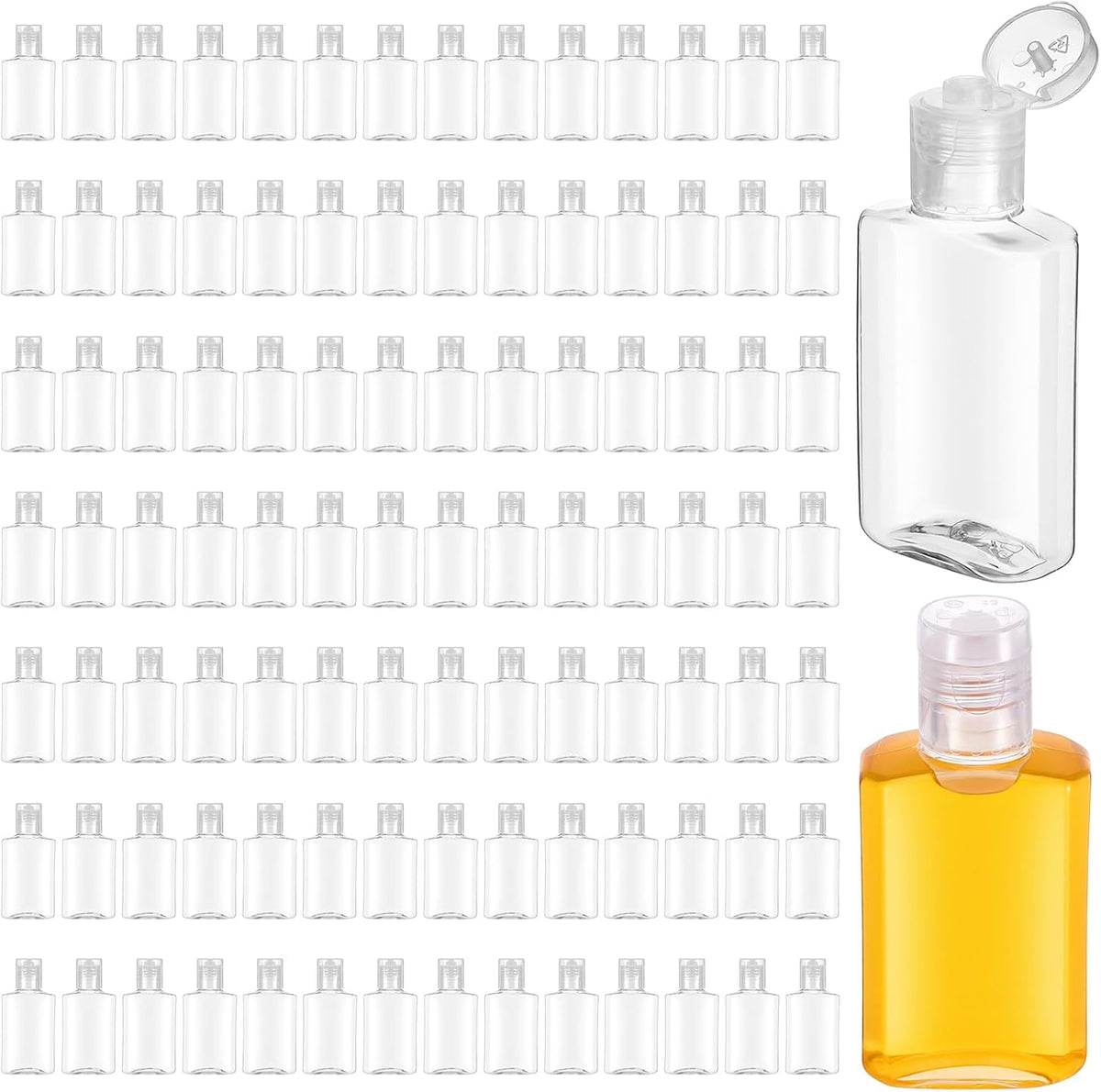 100 Pcs 1 oz Clear Plastic Travel Bottles, Empty Refillable Bottles with Flip Caps, Portable Containers for Business Trip, Outdoor Camping, Shampoo, Lotion and More