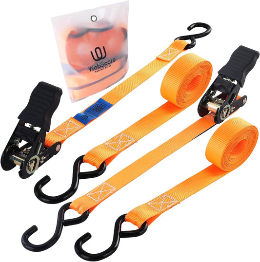 Ratchet Straps 2 Pack – 1 Inch x 13 Feet, 2000 lb Heavy Duty Tie Down Straps with S Hooks, Cargo Straps for Truck Trailer Motorcycle Straps, Luggage Straps