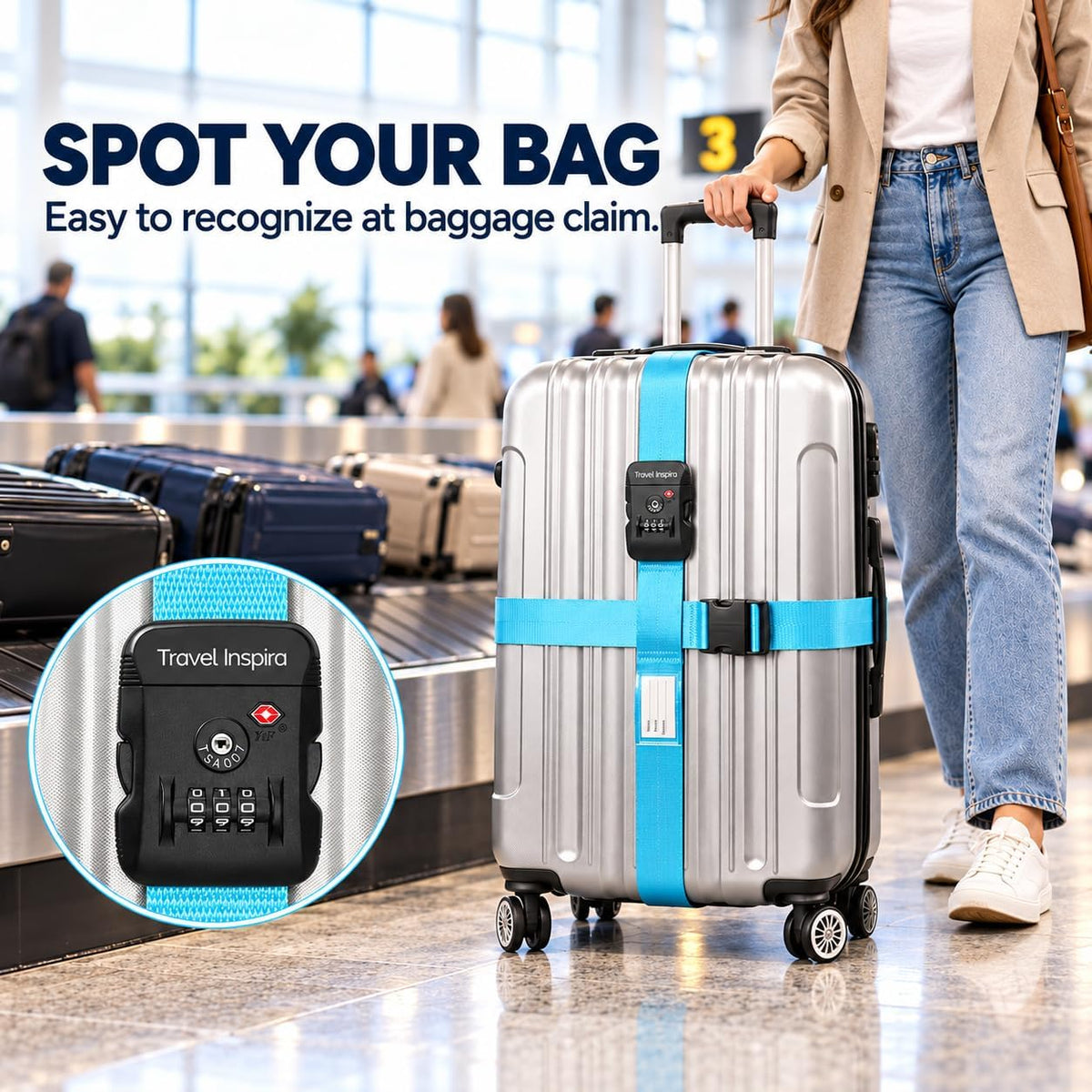 Travel Inspira TSA Approved Luggage Straps 2 Pack Suitcase Belt