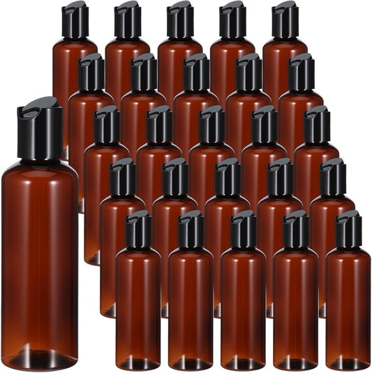 25 Pcs 3.5oz Plastic Squeeze Bottles with Disc Top Flip Cap Empty Amber Refillable Containers Small Travel Toiletry Bottles for Lotion Shampoo Oil Body Soap Creams