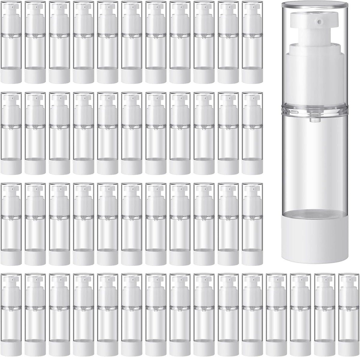 Sabary 60 Pcs Clear Airless Pump Bottles Refillable Cosmetic Travel Size Dispenser Vacuum Plastic Travel Bottles Empty Lotion Pump Dispenser Liquid Toiletry Container(1 oz)