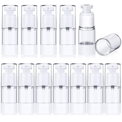 Suclain 12 Pcs 15 ml Airless Pump Bottles, 0.5 oz Travel Refillable