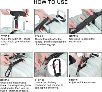 Vigorport Luggage Straps, Straps for Suitcase, Add A Bag Adjustable Luggage Accessories with Carabiner for Connect Your 2 Suitcases, Bag Straps for Luggage
