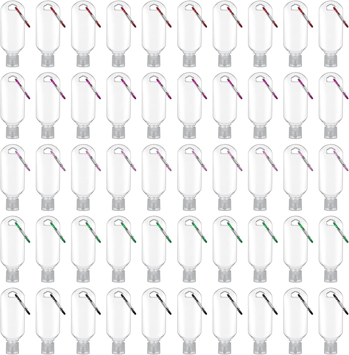 50 Pcs Traveling Bottles with Keychain 2oz Clear Keychain Bottle Plastic Keychains Empty Refillable Liquid Packing Container Squeeze Plastic Bottle with Lid for Liquid Cream (Rectangle)