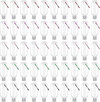 50 Pcs Traveling Bottles with Keychain 2oz Clear Keychain Bottle Plastic Keychains Empty Refillable Liquid Packing Container Squeeze Plastic Bottle with Lid for Liquid Cream (Rectangle)