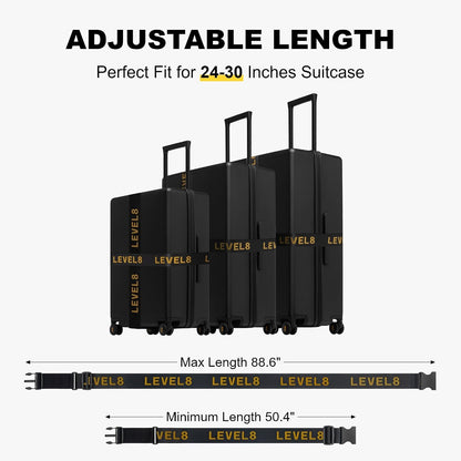 LEVEL8 Luggage Straps Suitcase Belt Buckle Straps Add-A-Bag Travel Accessories, Heavy Duty Strap, 2-Pack, Black