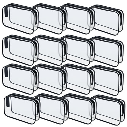 16 Pieces Clear Makeup Bags Bulk, TSA Approved Toiletry Bag for Travel, PVC Waterproof Cosmetic Pouches Clear Pouch with Zipper for Men and Women Carry-on Travel Essentials Cosmetic Bags (White-M)