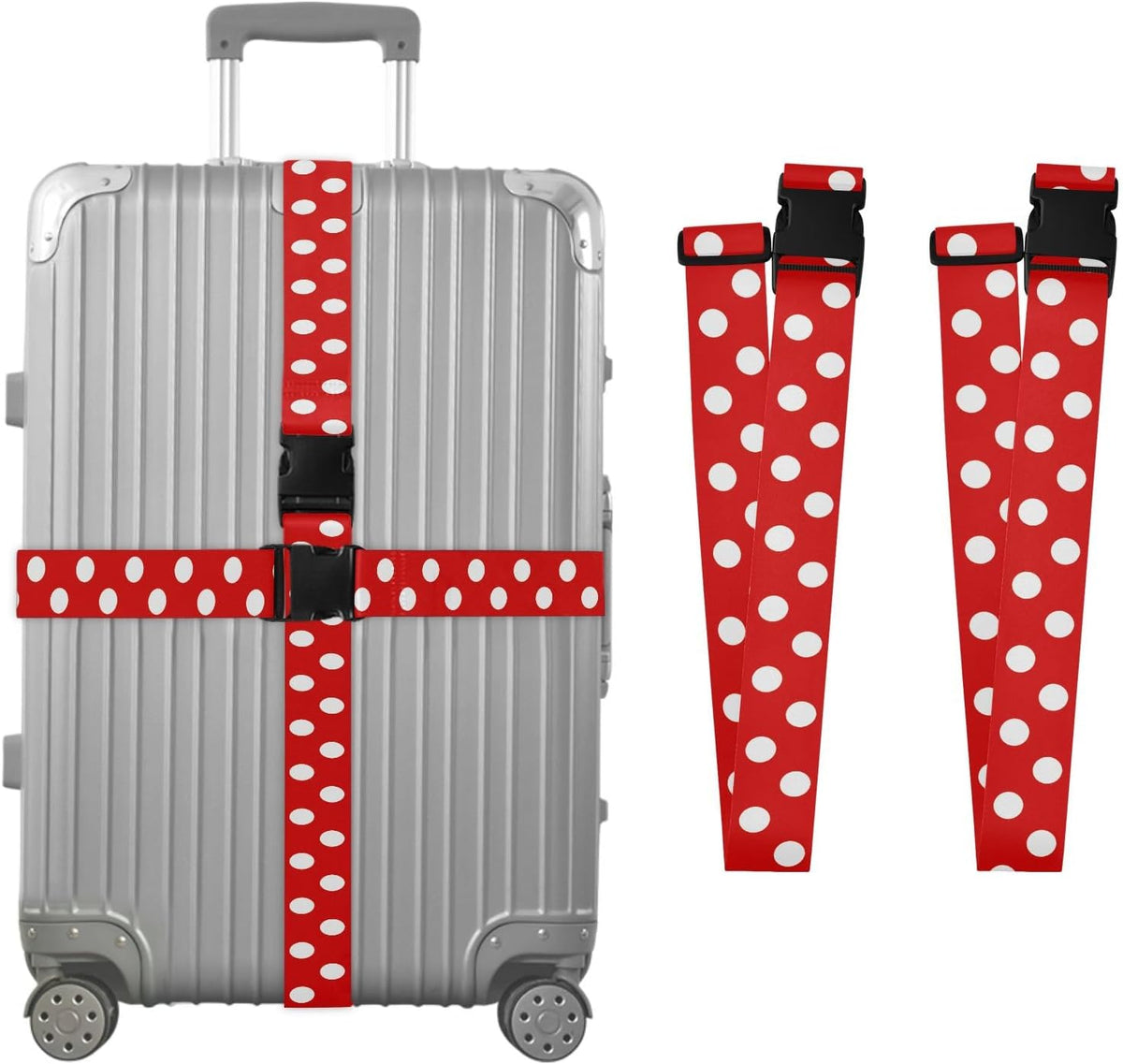 Red White Polka Dot Luggage Straps for Suitcases Luggage Belt Suitcase Strap with Buckles Packing Travel Adjustable 2 Pack