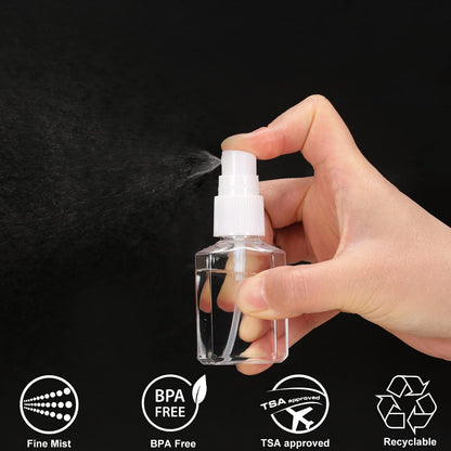 50 Pack 1 oz/30ml Empty Mini Clear Plastic Spray Bottles With Lid Fine Mist Travel Size Bottle Refillable Liquid Containers for Cosmetics,Perfumes，Sample，Eyeglass Cleaner,30pwbj