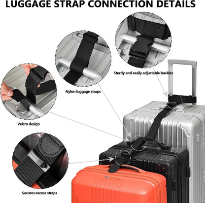 BILIONE 4 Pack Luggage Connector Straps,Connect 3 Suitcases ＆ Add A Bag