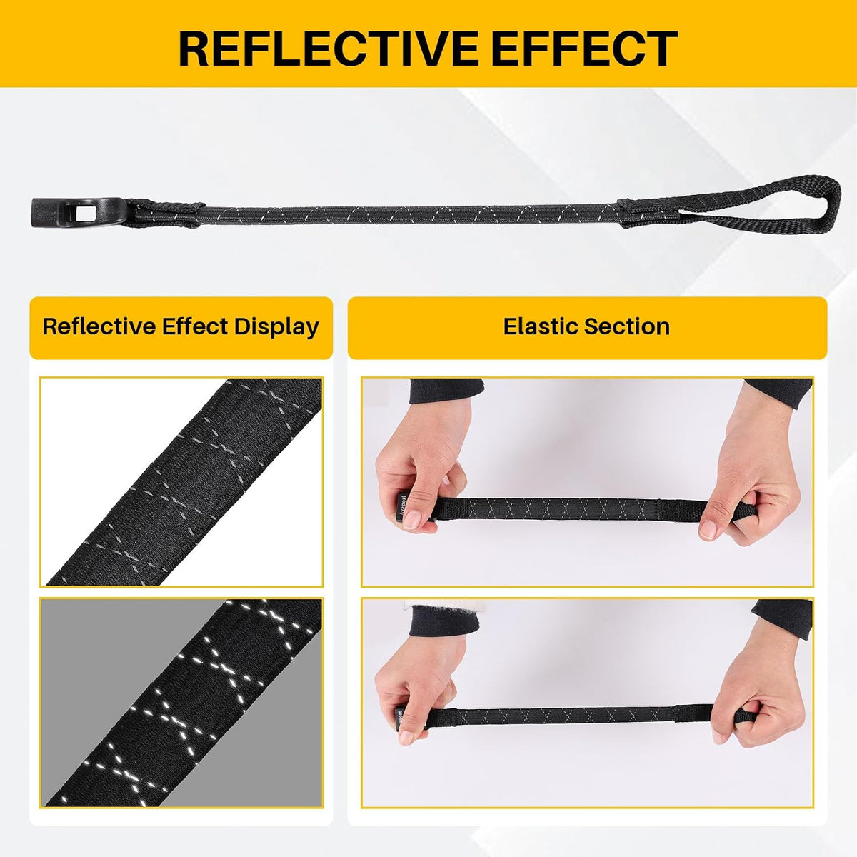 Ayaport Motorcycle Luggage Straps Adjustable Pack Stretch Straps 18"- 60" Black/Reflective for Securing Loads to Motorcycles/Bikes etc. 4Pack