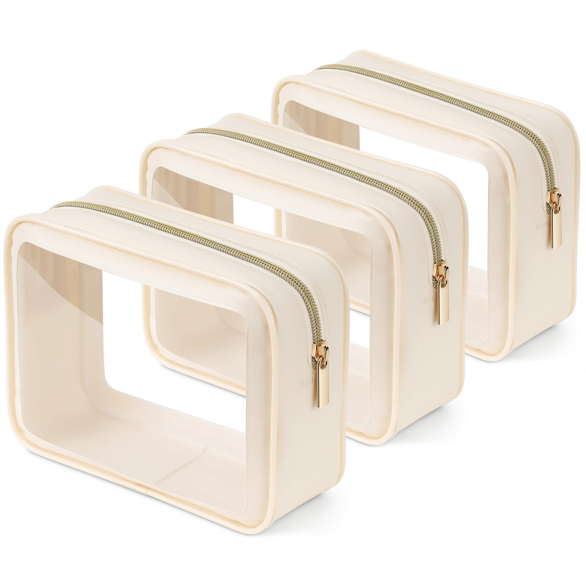 Clear Toiletry Bag, TSA Approved Makeup Bag, 3 Pack, Beige