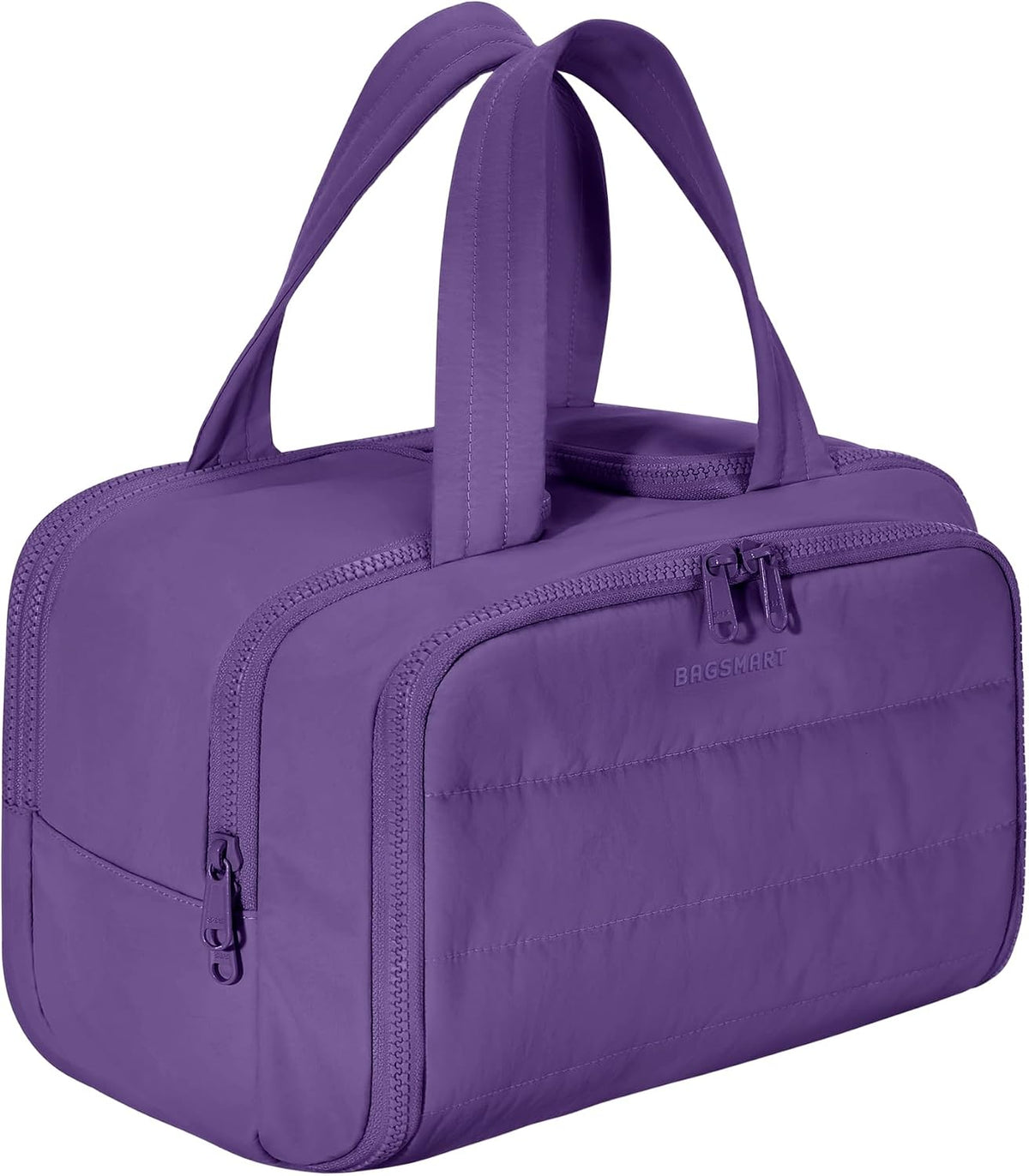 BAGSMART Travel Toiletry Bag, Lightweight Large Wide-open Travel Bag for Women, Puffy Cosmetic Makeup Bag Organizer with Handle for Accessories,Essentials, Toiletries, Black