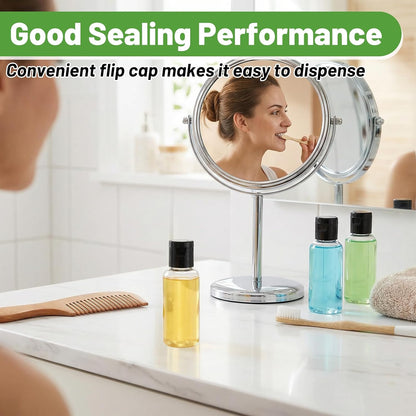150 Pcs 1oz Small Travel Bottles, Clear Plastic Refillable Empty Containers with Black Cap for Shampoo, Lotion, Body Soap, Cream, Toiletries, Leak Proof Squeeze Bottles