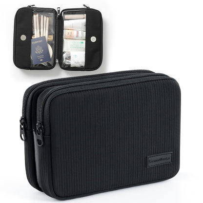 Rectangle Double Detachable Travel Pouch, 2-in-1 Two-Sided Makeup Bag for Women, Clear-Side Cosmetic Organizer for Beauty, Tech Accessories and Travel Essentials