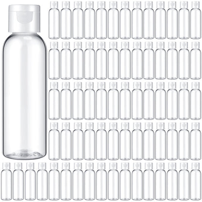 Zhehao 200 Pcs 2 oz Clear Plastic Empty Bottles with Lids(Black Cap)
