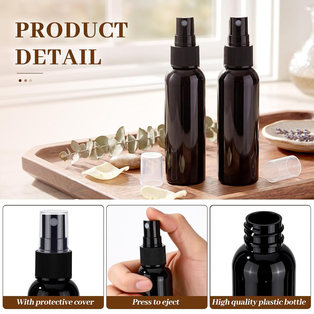 Nuogo 100 Pack 2 Oz Plastic Mini Travel Spray Bottles,Black