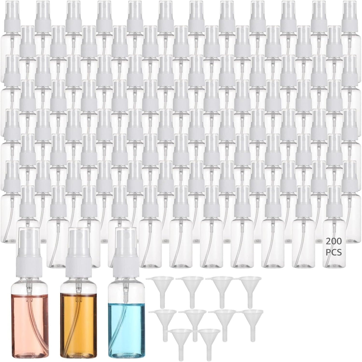 OMISTAR 200 PCS 1 oz Mini Small Spray Bottle - 30ml Transparent Plastic Travel Spray Bottles for Perfume Cosmetic, Travel Size with 5 Funnels, Convenient Refillable, Leak-proof Design
