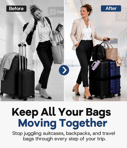 Adjustable Luggage Connector Straps for Suitcases, Multi Luggage Strap Kit for Family & Solo Travel, Keep Bags Together, Hands-Free Travel Strap for Carry-On & Checked Luggage