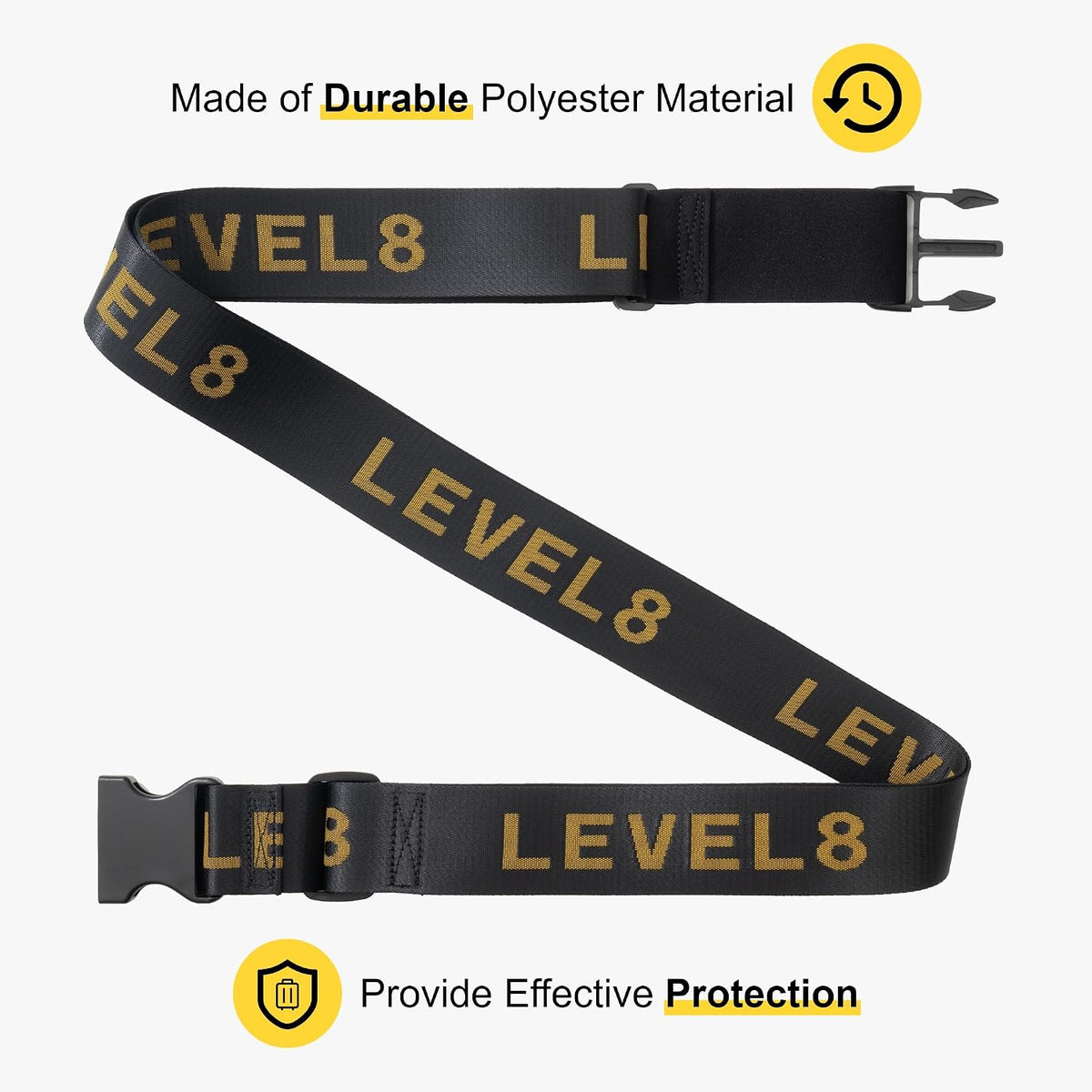 LEVEL8 Luggage Straps Suitcase Belt Buckle Straps Add-A-Bag Travel Accessories, Heavy Duty Strap, 2-Pack, Black