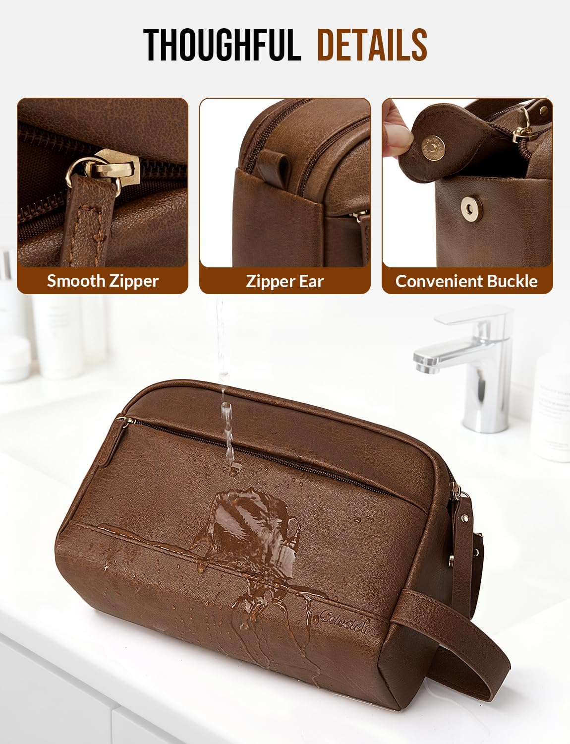 PU Leather Toiletry Bag for Men, Brown
