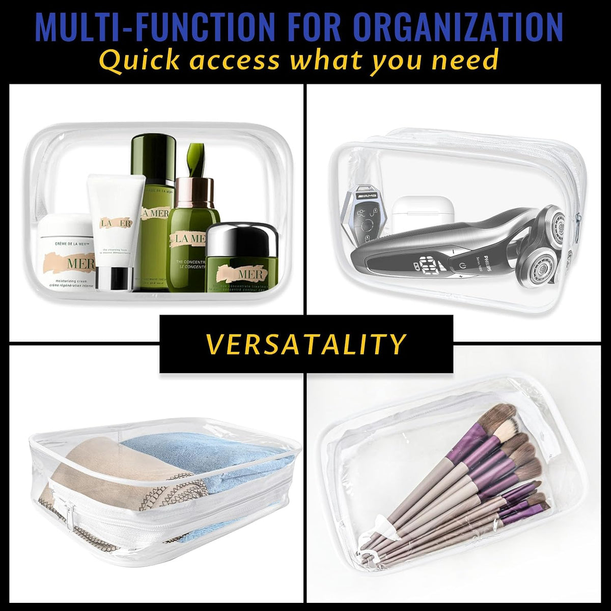 16 Pieces Clear Makeup Bags Bulk, TSA Approved Toiletry Bag for Travel, PVC Waterproof Cosmetic Pouches Clear Pouch with Zipper for Men and Women Carry-on Travel Essentials Cosmetic Bags (White-M)