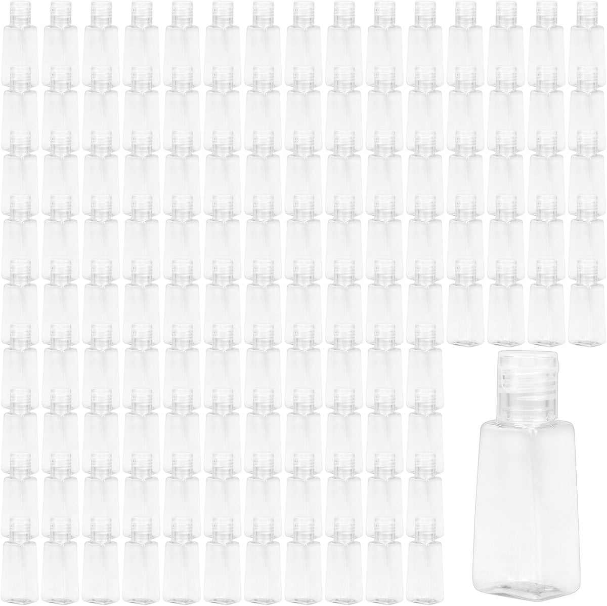 120 PCS 1oz/30ml Clear Empty Travel Bottles, Small Trapezoidal Flip Cap Squeeze Bottles, Portable Plastic Sample Bottle for Shampoo Lotions Shower Gel Makeup