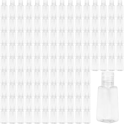 120 PCS 1oz/30ml Clear Empty Travel Bottles, Small Trapezoidal Flip Cap Squeeze Bottles, Portable Plastic Sample Bottle for Shampoo Lotions Shower Gel Makeup