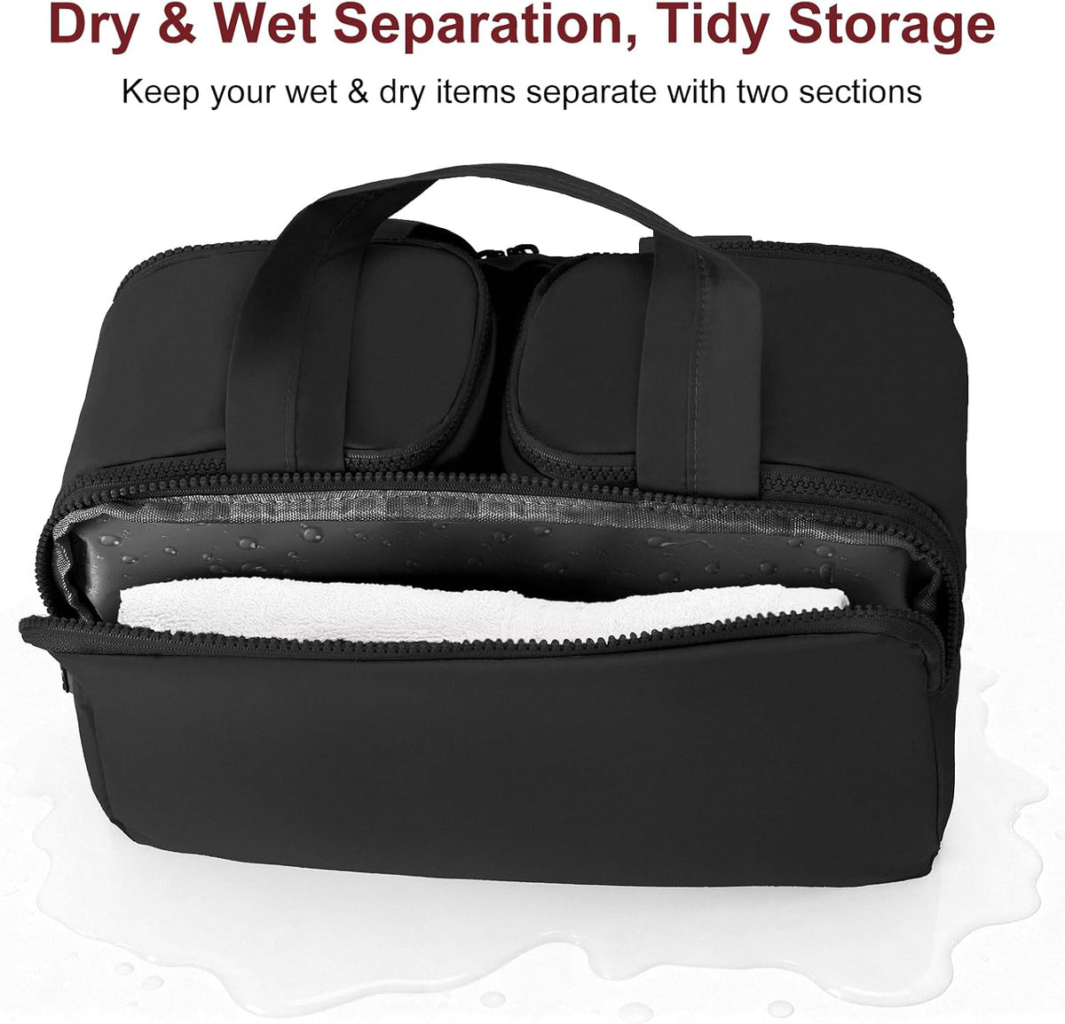Travel Makeup Bag, Portable Travel Bag with Hanging Hook for Women, Waterproof and Hanging Toiletry Bags Travel Organizer Accessories for Travel Essentials,Black