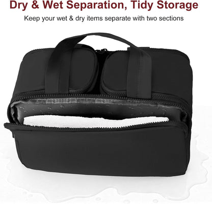 Travel Makeup Bag, Portable Travel Bag with Hanging Hook for Women, Waterproof and Hanging Toiletry Bags Travel Organizer Accessories for Travel Essentials,Black