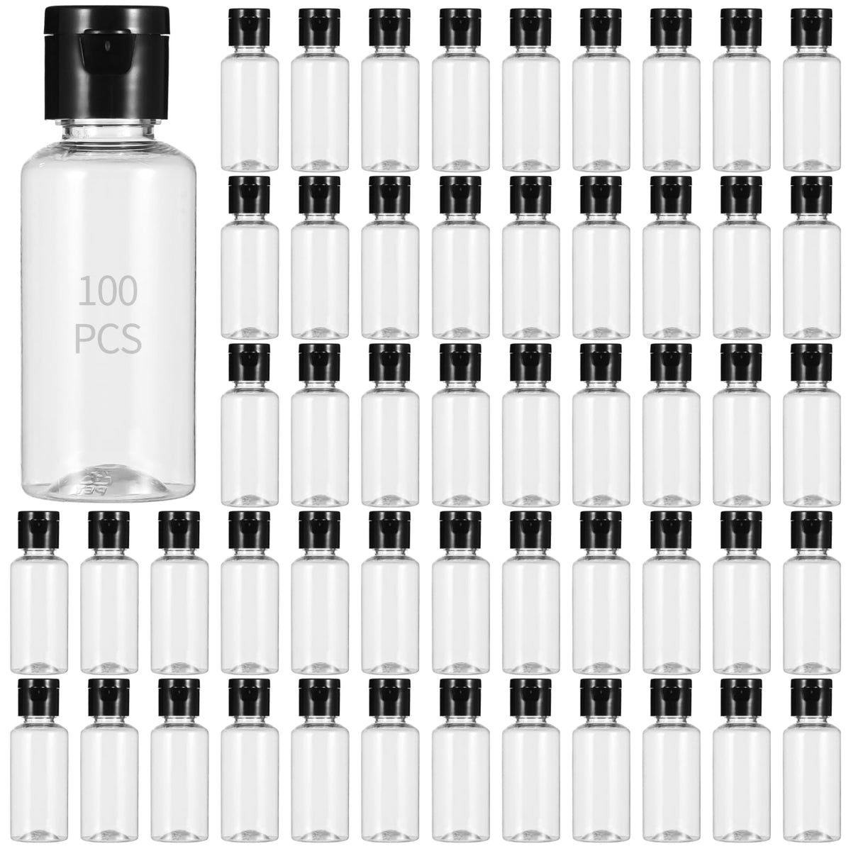 Lnrueg 100 PCS 1OZ Travel Bottles with Flip Cap - 30 ml Clear Plastic Travel Size Containers, Portable Leak Proof Squeeze Bottles Refillable Empty Cosmetic Containers for Liquid Shampoo Lotion, Black