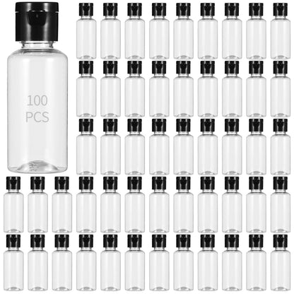 Lnrueg 100 PCS 1OZ Travel Bottles with Flip Cap - 30 ml Clear Plastic Travel Size Containers, Portable Leak Proof Squeeze Bottles Refillable Empty Cosmetic Containers for Liquid Shampoo Lotion, Black