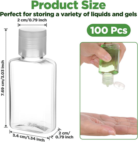 100 Pcs 1 oz Travel Bottles - Clear PET Refillable Containers with Flip Caps, Leak-Proof Mini Bottles for Shampoo, Lotion, Handwashing Fluid & More