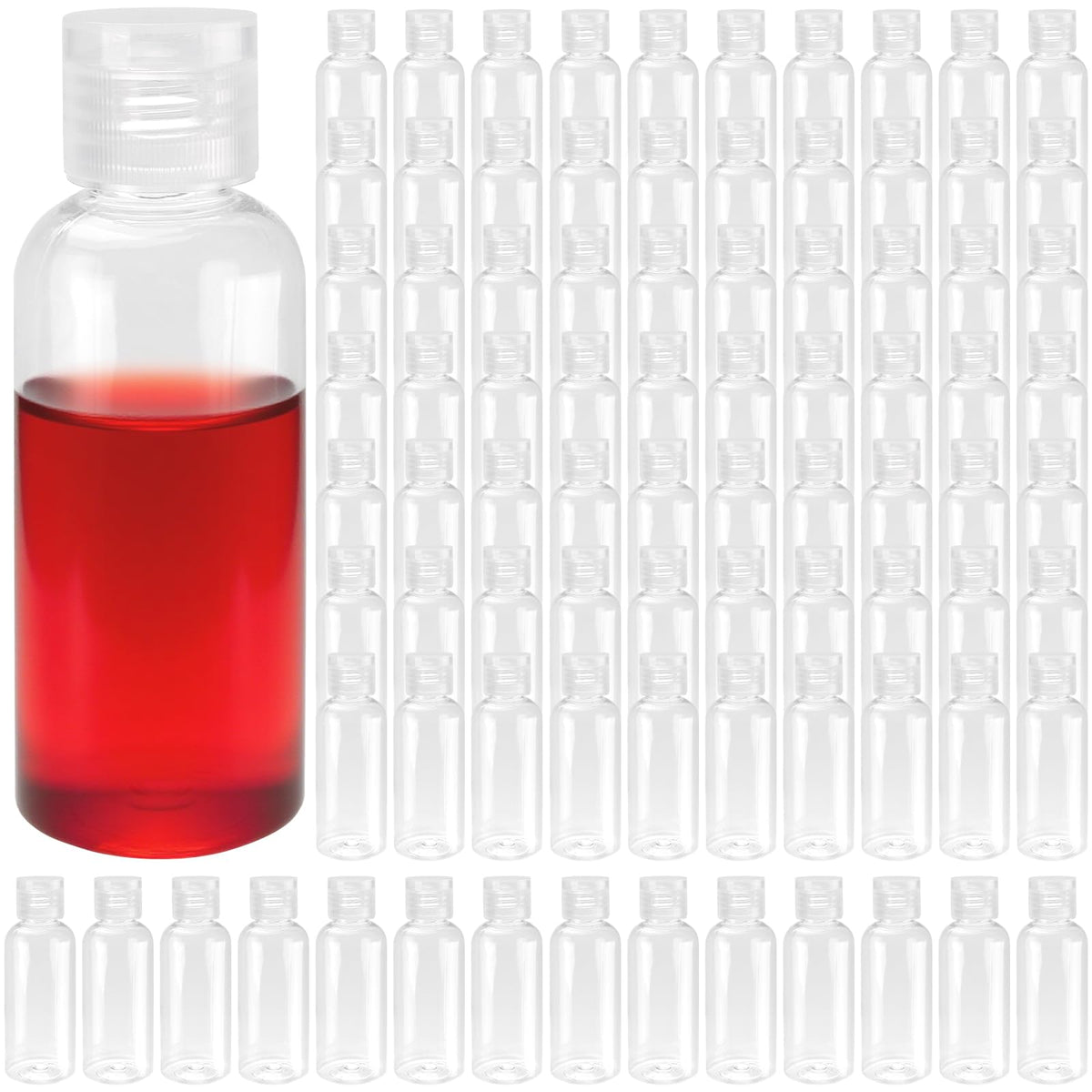 MOUYAT 50 Pack 4oz Clear Plastic Flip Cap Bottles, 120ml Empty Small Squeeze Travel Size Bottles, Mini Refillable Flip Cap Travel Size Sample Containers for Lotion, Cream and Toiletries