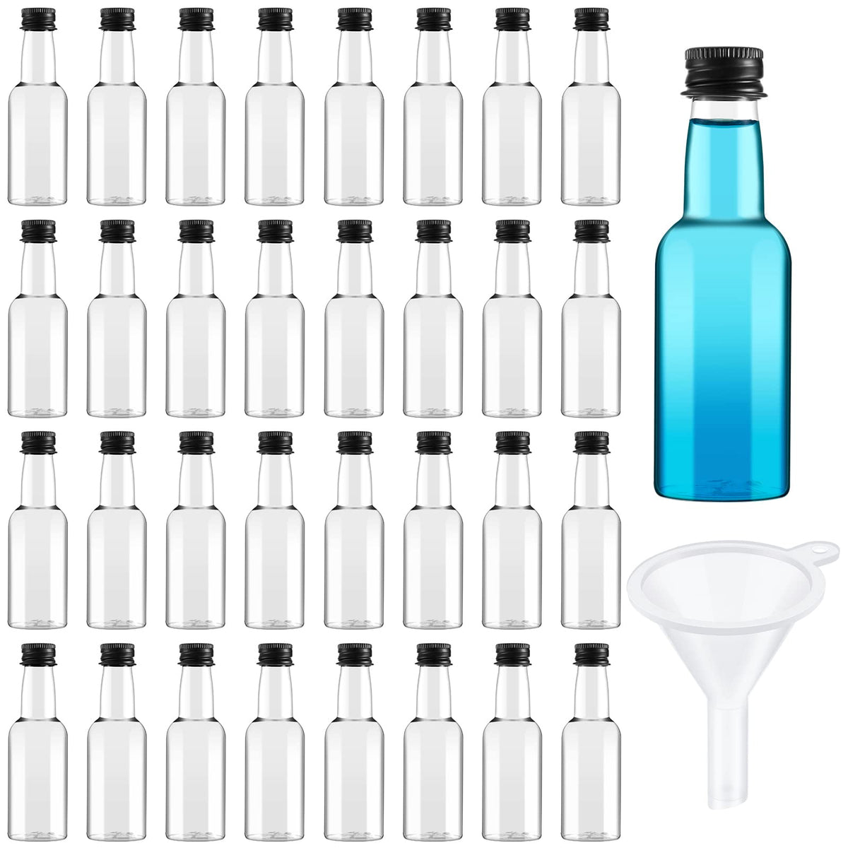 Tessco for you 100 Pcs Mini Liquor Bottles with Black Lids, 1.7 oz