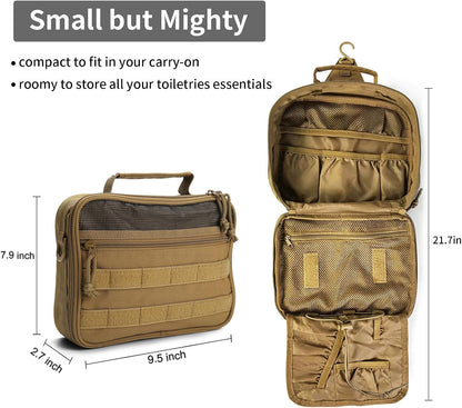 SMONT Toiletry Bag for Men Travel Toiletry Organizer Dopp Kit Travel Organizer Toiletries Tactical Bag Shaving Hygiene Bag Bathroom Hanging Men's Toiletry Bag for Short Trips Brown