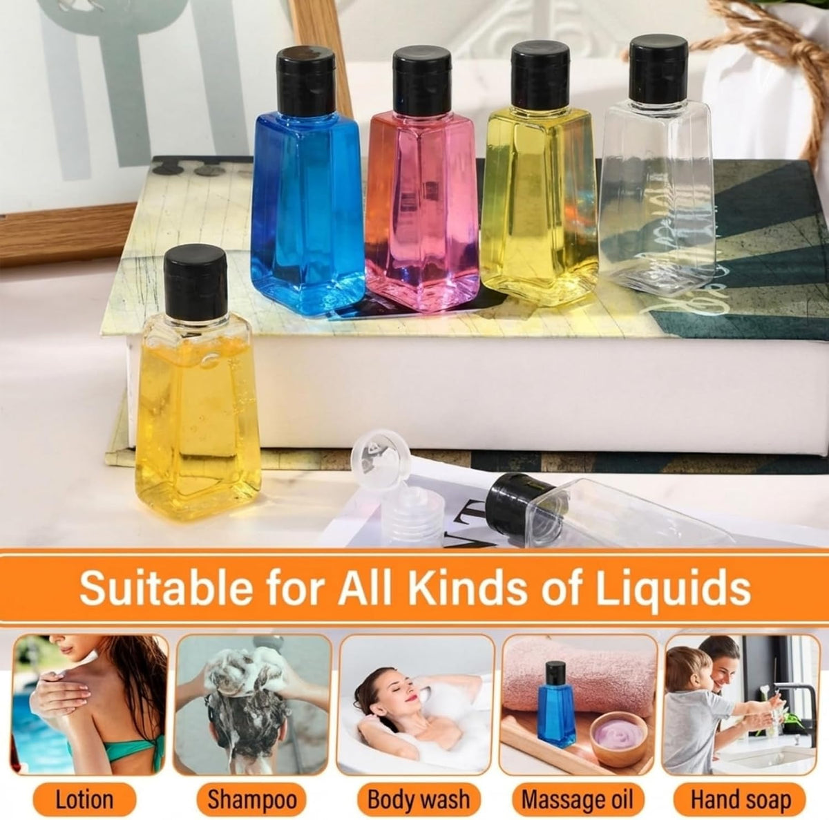 LemonRoad 150 Pcs 1 oz Travel Bottles Flip Cap Empty Bulk, Black Lid