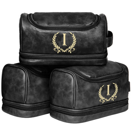 Father's Day Travel Toiletry Bag for Men, Leather Waterproof Shaving Kit Bag with Hanging Hook, Birthday Anniversary Christmas Presents for Father(DB-P)