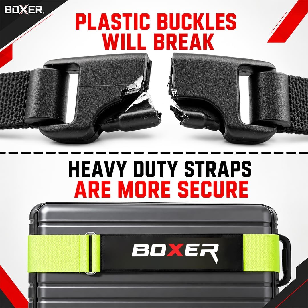 BXR TravelGrip Luggage Straps - 4 Pack Travel Luggage Straps, Heavy Duty Cinch Strap, Easy to Use and Adjust - TSA Approved (Red - Neon Gren)