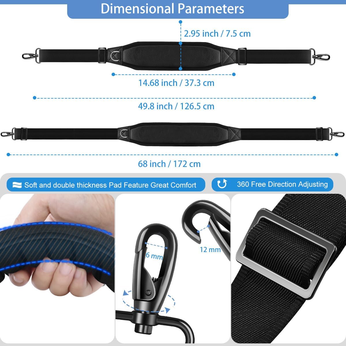 ZINZ Shoulder Strap 68 inch with 3D-Cushion Pad